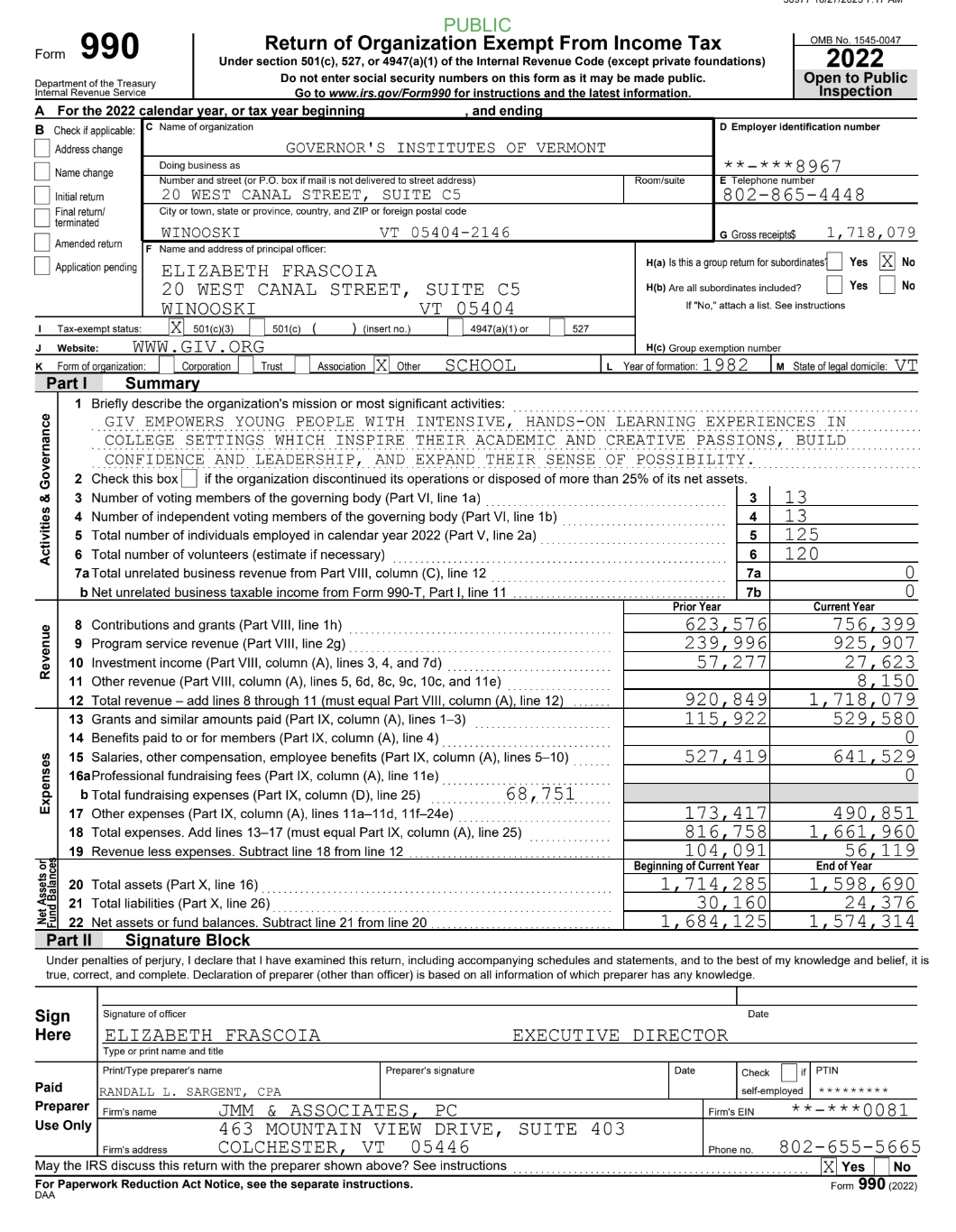 2022 GIV 990 Form